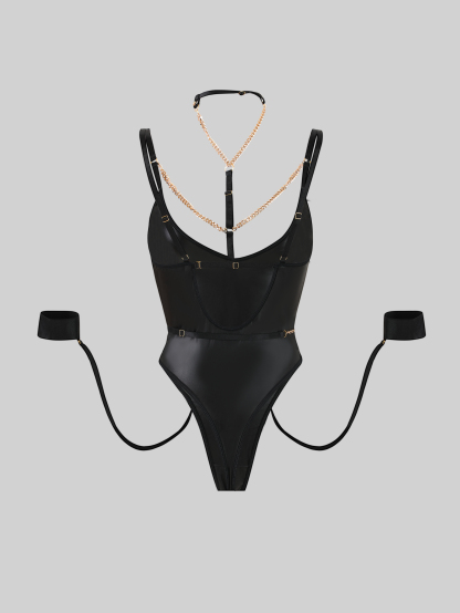 Snap Crotch Bodysuits with Choker Chain