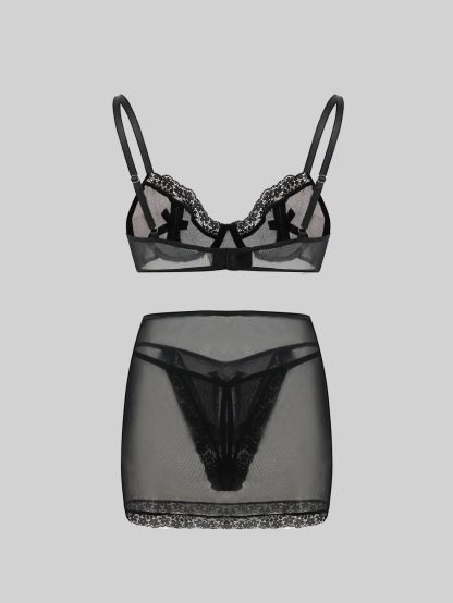 Contrast Lace Maid Costume Set (3 Pcs)