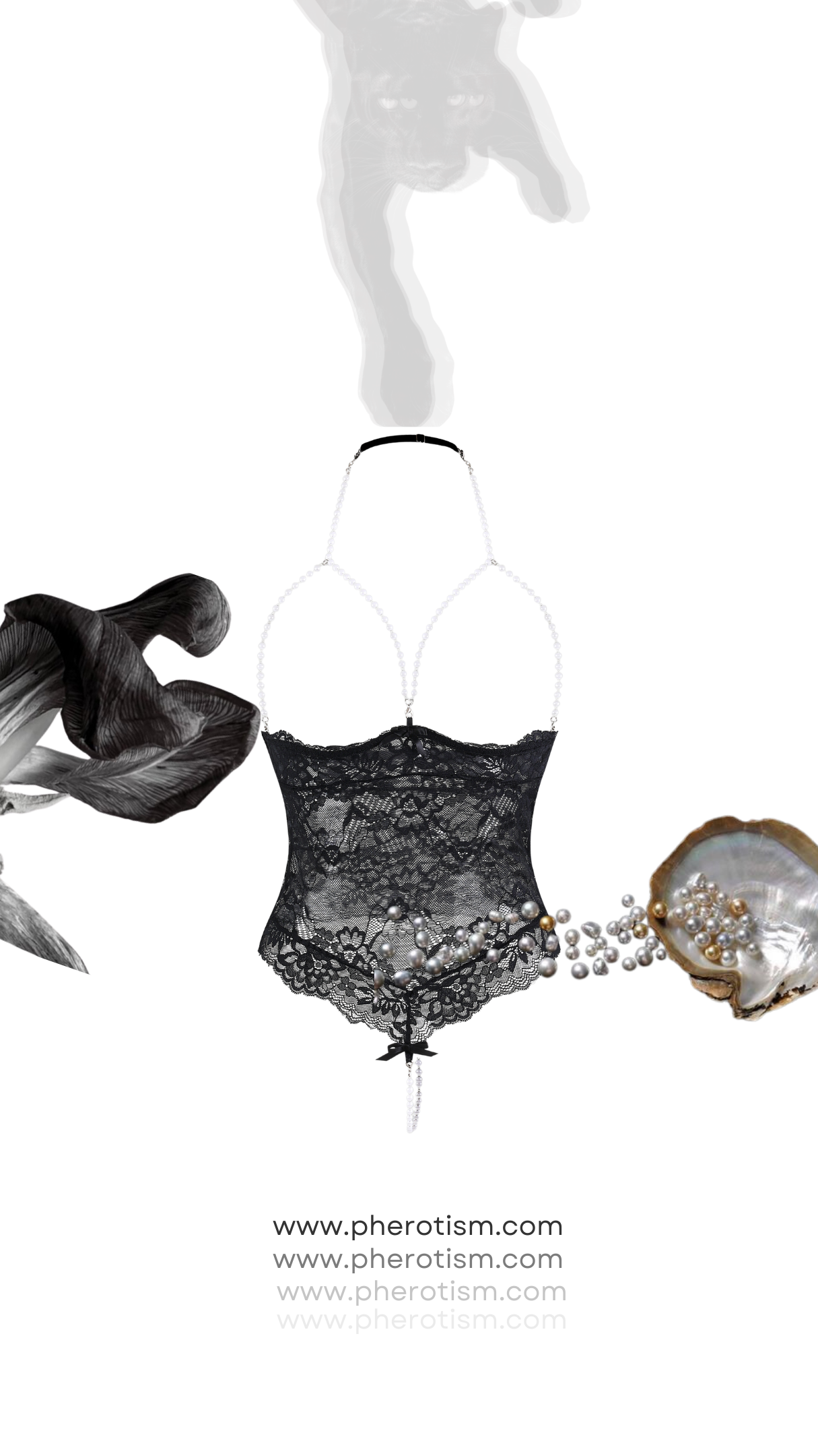 Adjustable Cupless Pearl Chain Lace Bodysuit