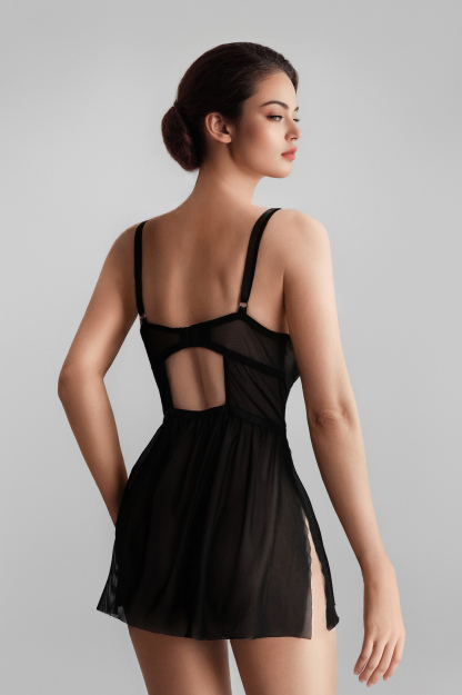 Lace Sheer Sexy Lingerie with Push-Up Bra Nightgown