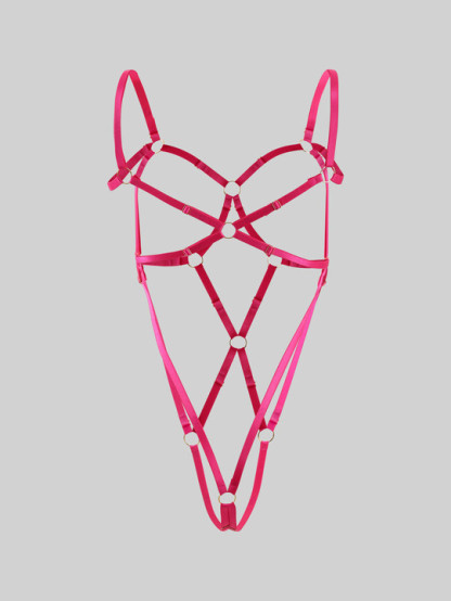 Pink Ribbon-tied Metal Ring Bondage Bodysuit
