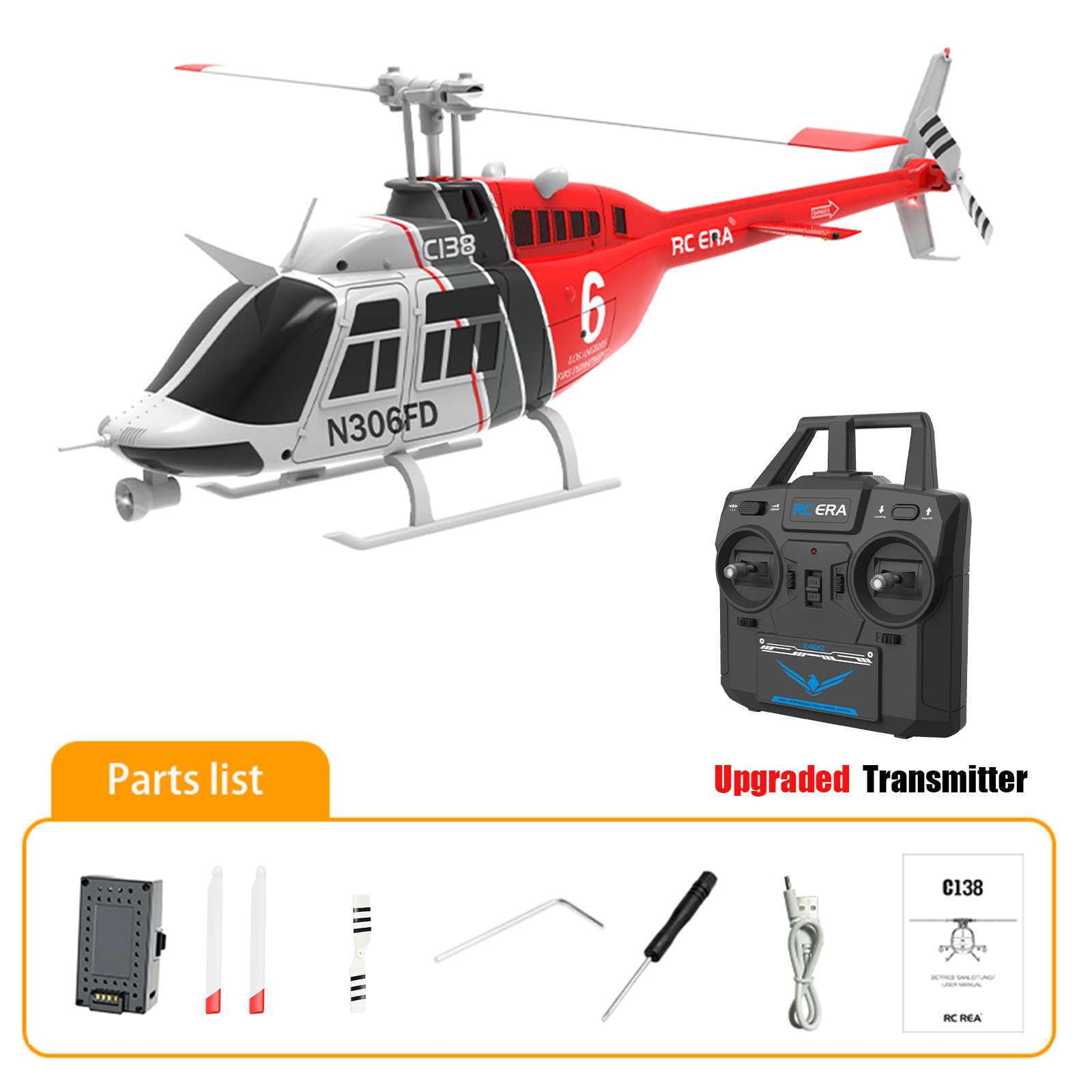 RC ERA C138 Bell 206 Gyro Stabilized Scale RC Helicopter - RTF RC ERA C138 Bell 206 Gyro Stabilized Scale RC Helicopter - RTF