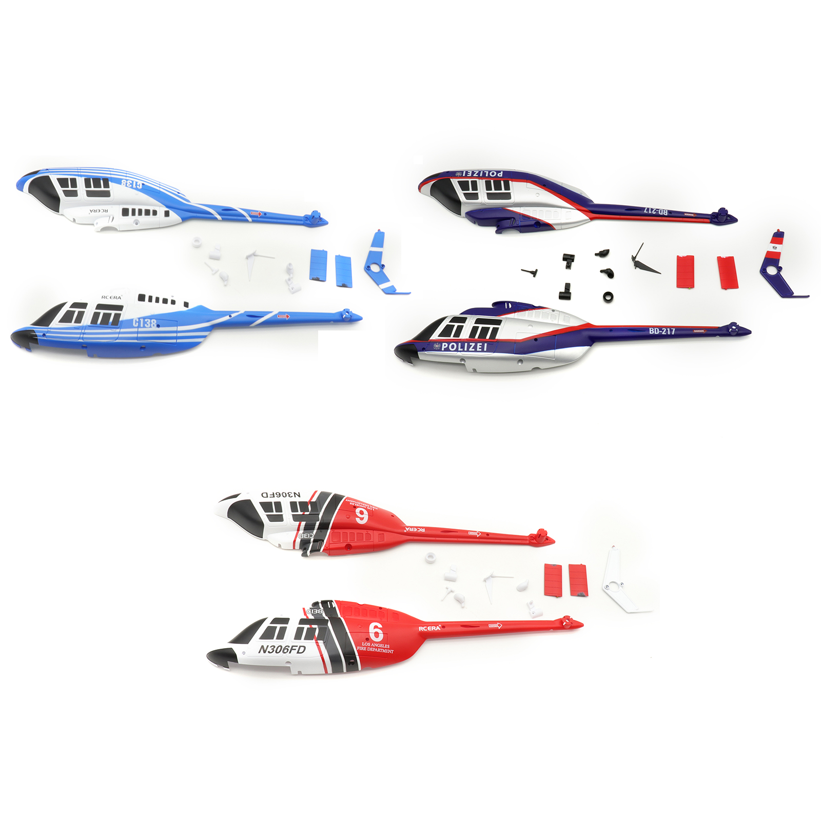 RC Helicopter Spare Parts For C138 BELL206 - Horizontal Tail, LED, Vertical Tail & Fuselage Decor