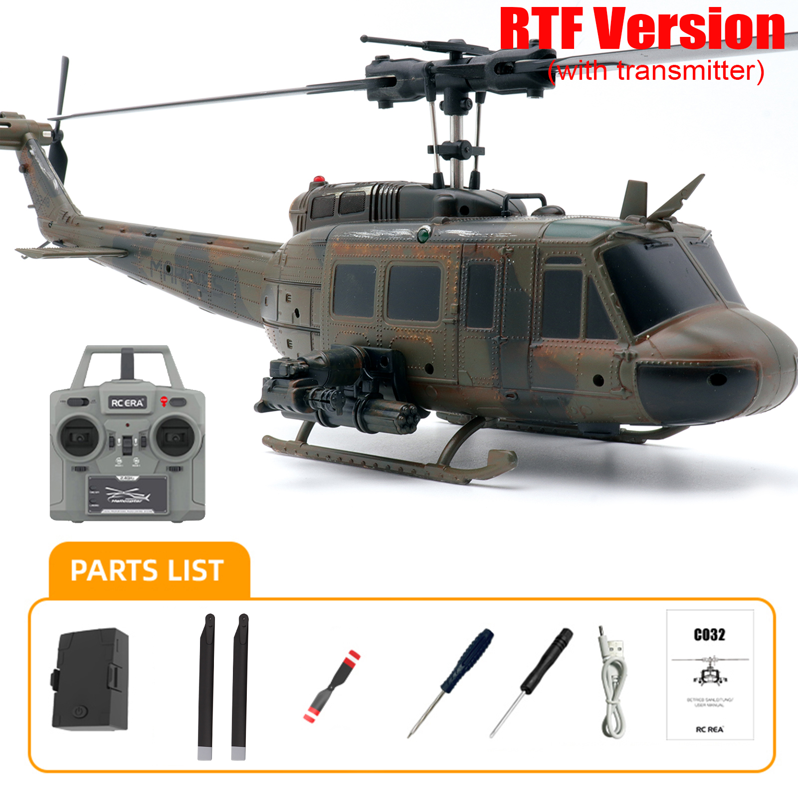 RC ERA C032 Huey UH1 Helicopter - Ready To Fly (RTF) With Optical