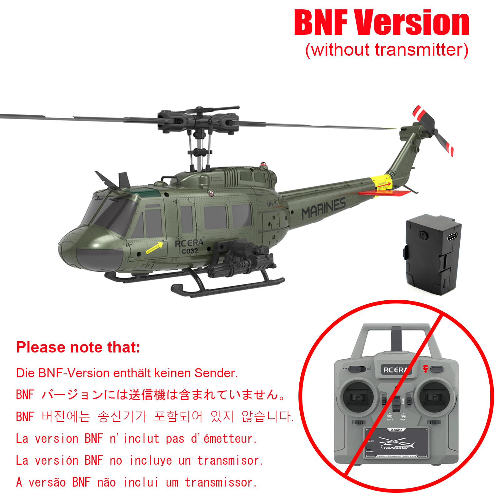 RC ERA C032 UH-1 Huey 6CH Gyro Stabilized RC Helicopter
