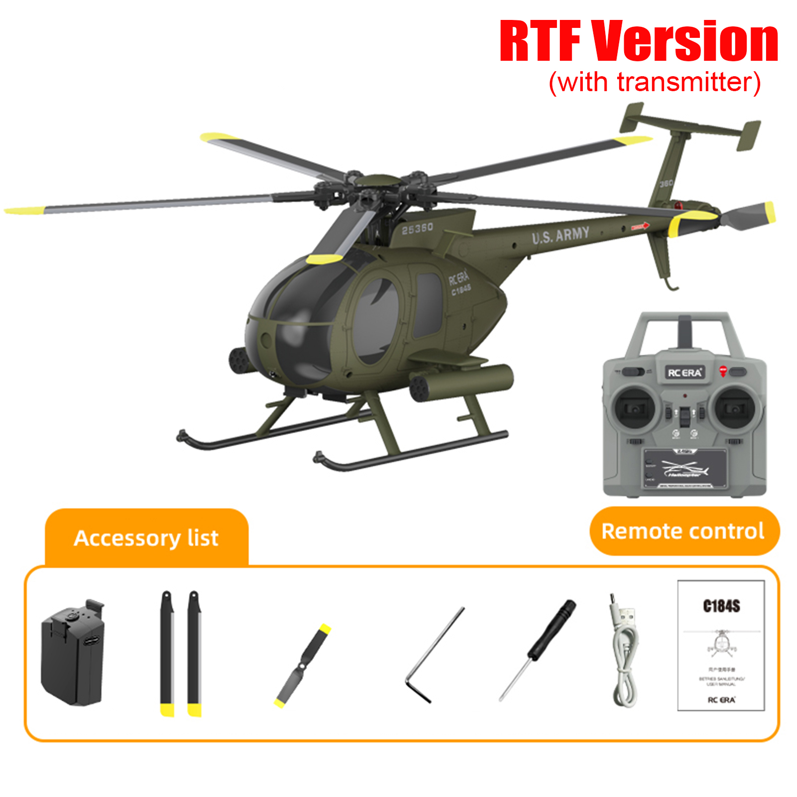 RC ERA C184S Brushless MD500 Auto Stabilized Helicopter 