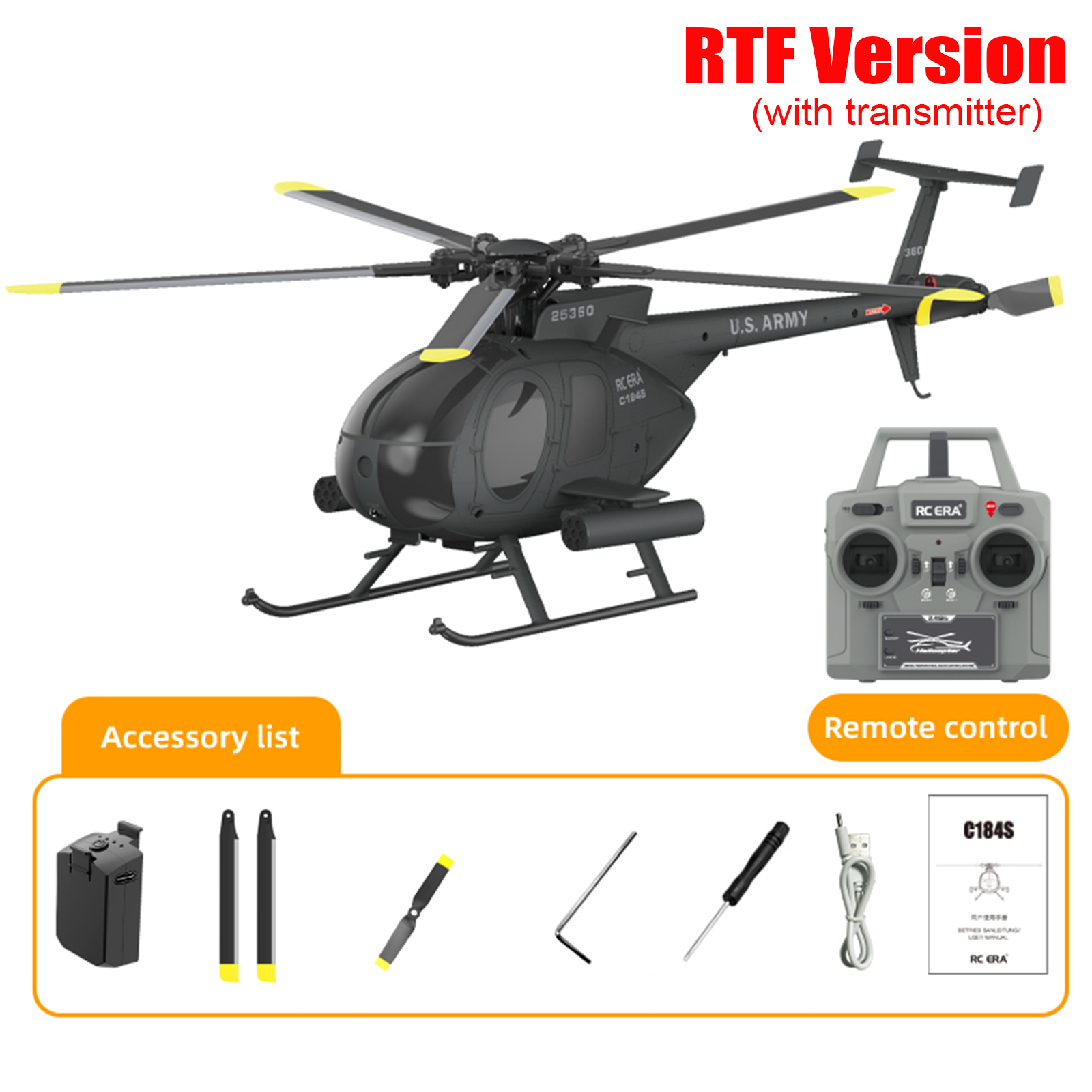 RC ERA C184S Brushless MD500 Auto Stabilized Helicopter 