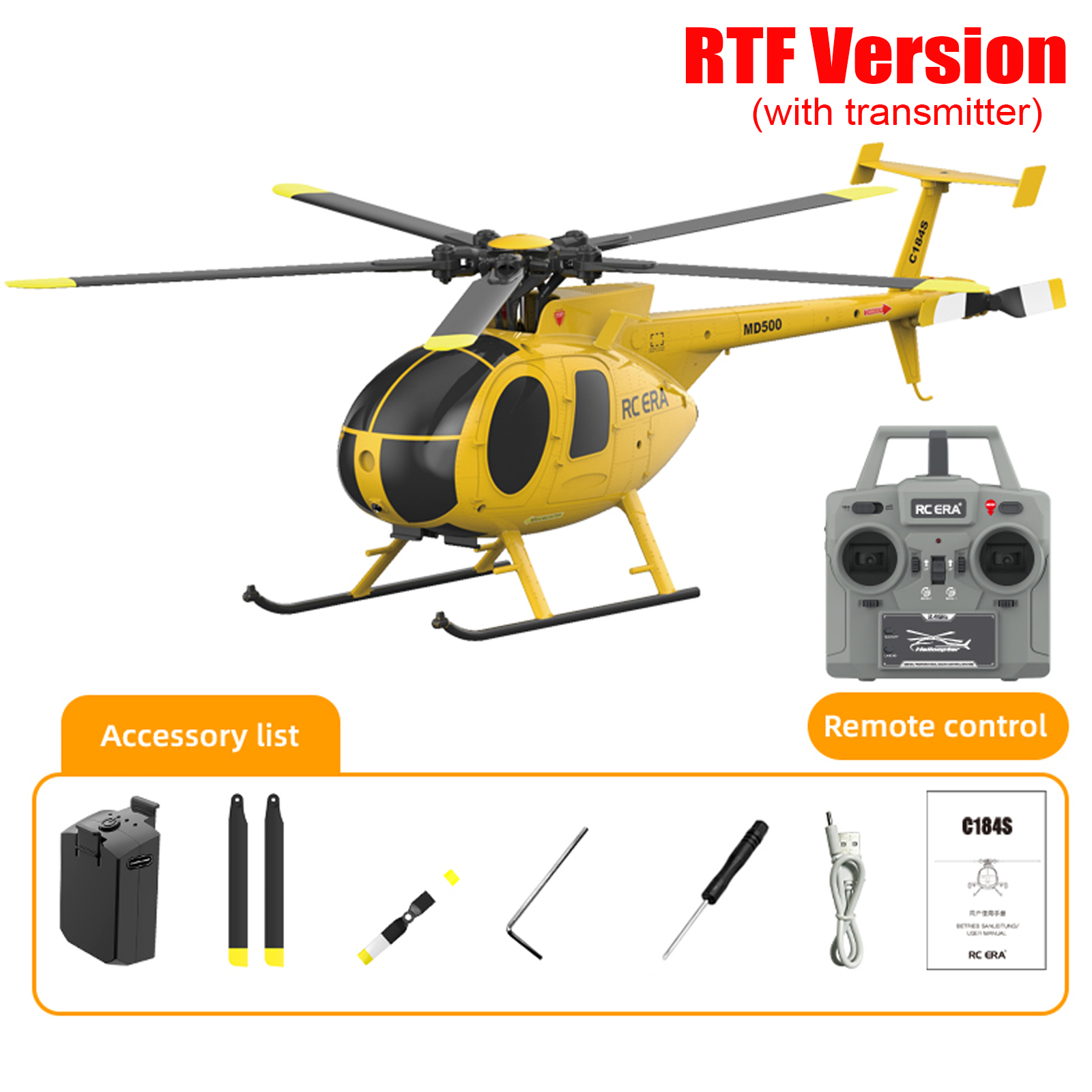 RC ERA C184S Brushless MD500 Auto Stabilized Helicopter 