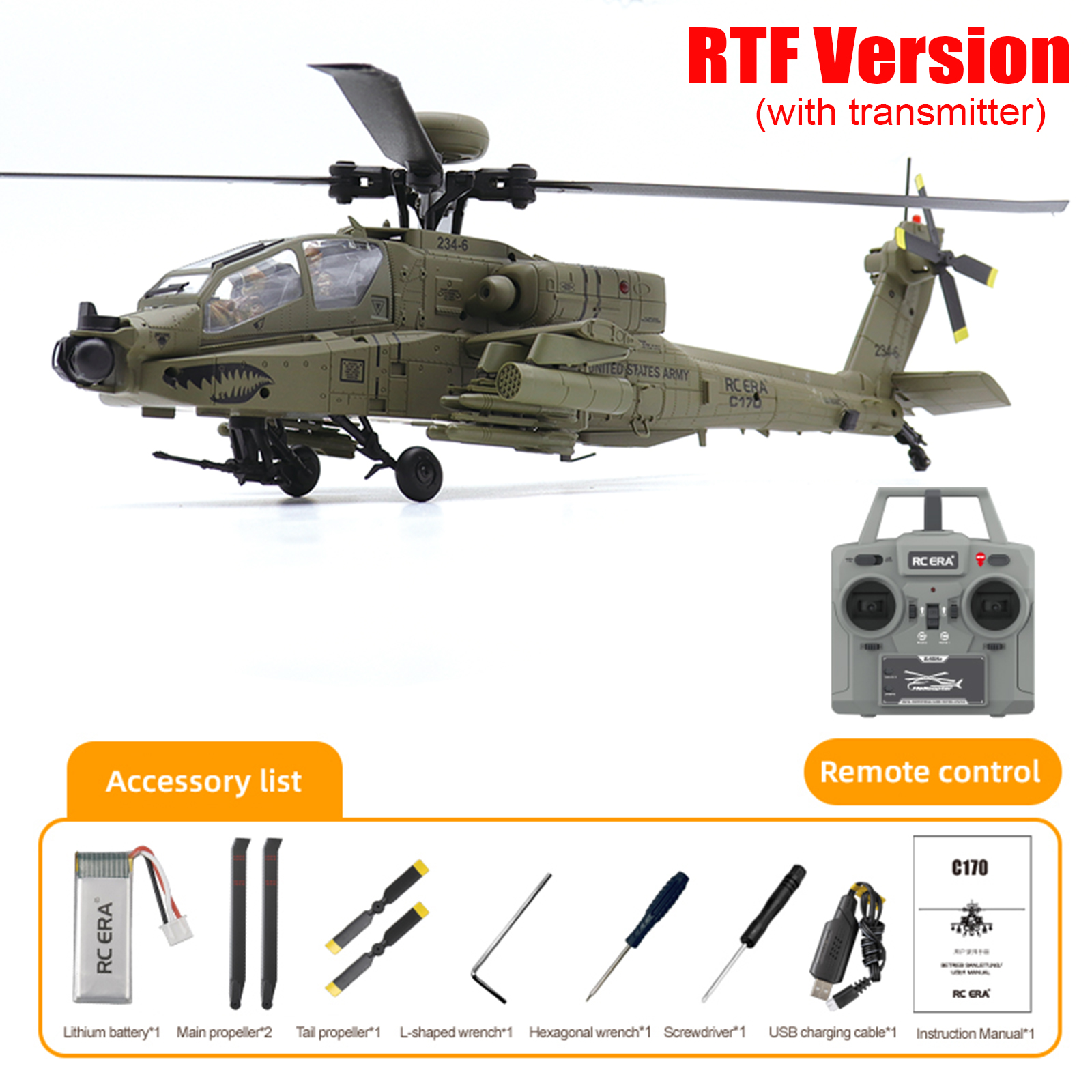 RC ERA C170 AH-64 Apache 1:48 Auto Stabilized Helicopter