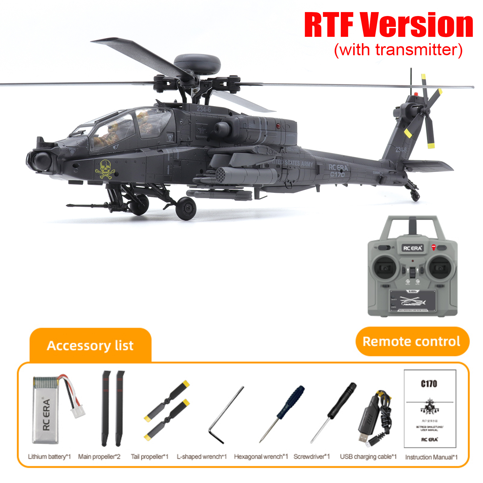 RC ERA C170 AH-64 Apache 1:48 Auto Stabilized Helicopter 