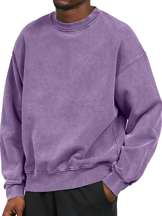 Men's Washed Distressed Cotton Basic Round Neck Long Sleeve Sweatshirt