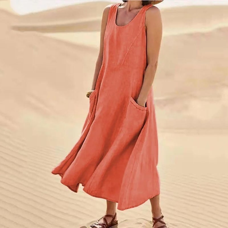 This Week's Special Sale🔥Women's Sleeveless Cotton And Linen Dress With Pockets