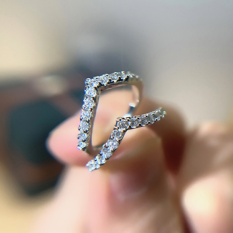 Handcrafted Sparkling V Shape Moissanite Ring