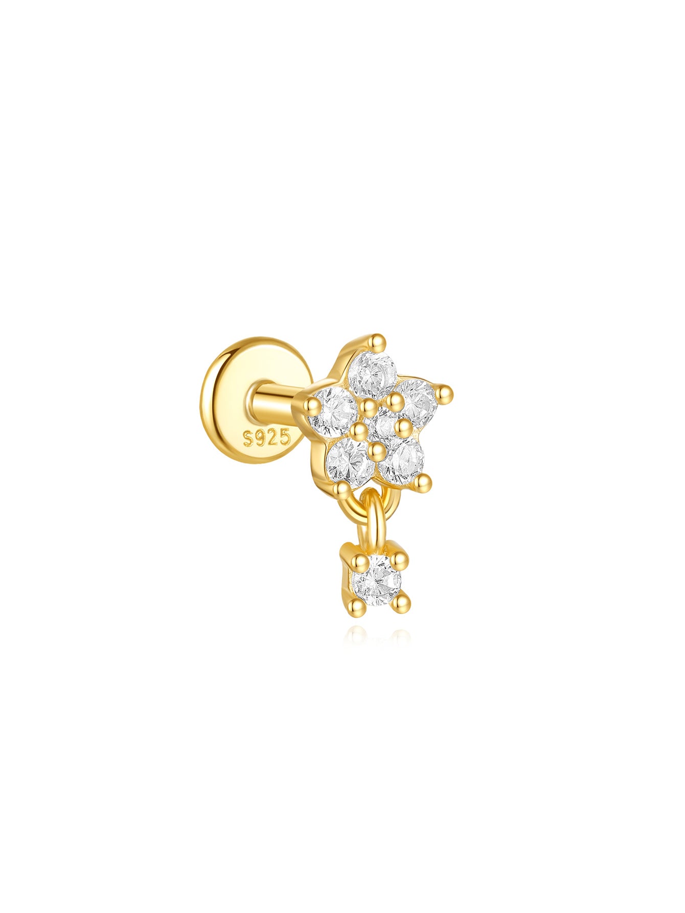 S925 Gold Plated Flower Drops Star Moon Stud Earring Series