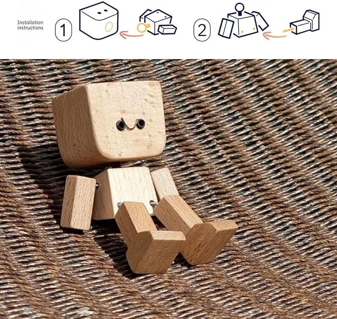Charming Little Wooden Figure That Sways with 12Pcs Magnetic Expressions