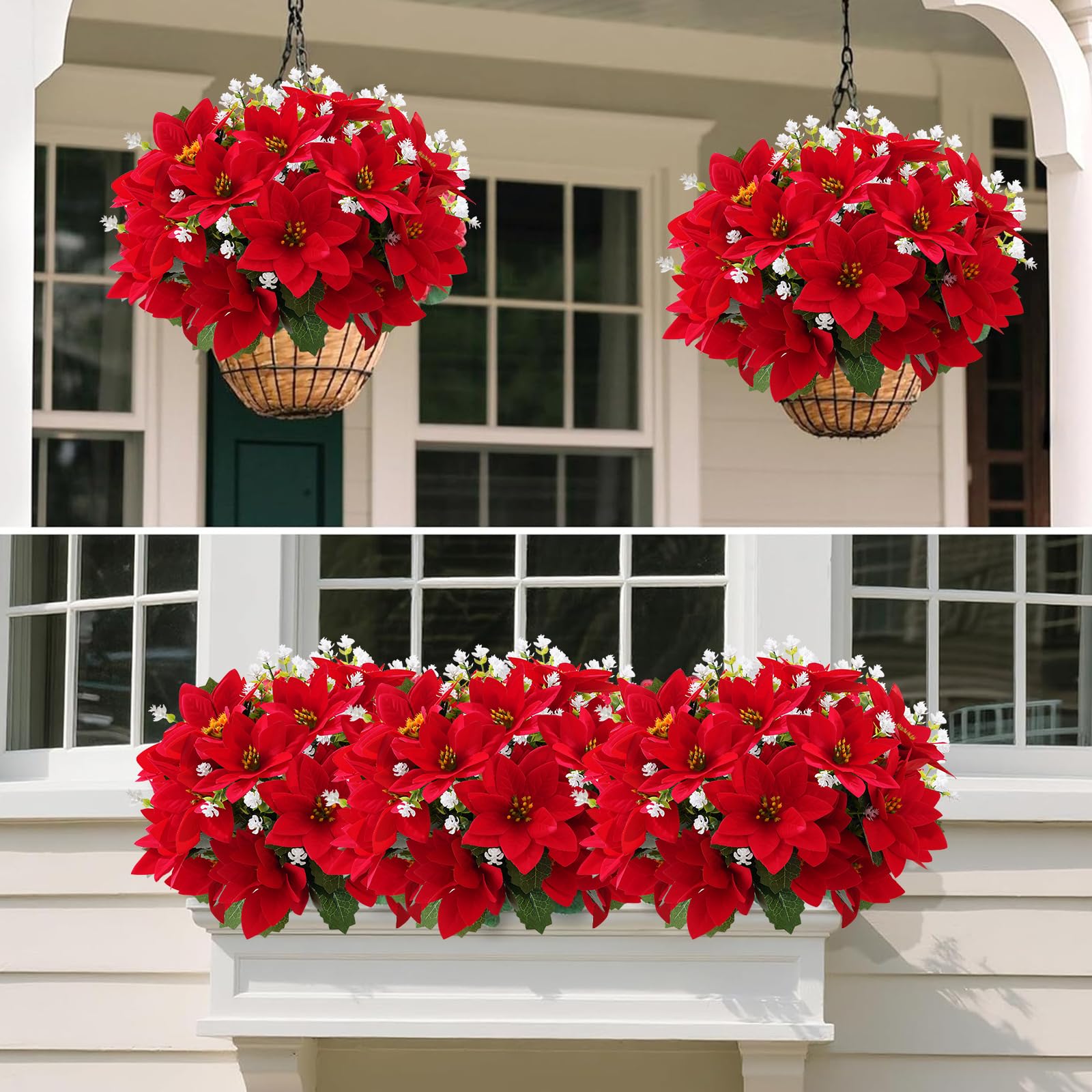 💥Last Day Each Only $3.99🌼- Artificial Outdoor Poinsettias Flowers - UV resistant, Waterproof, Windproof
