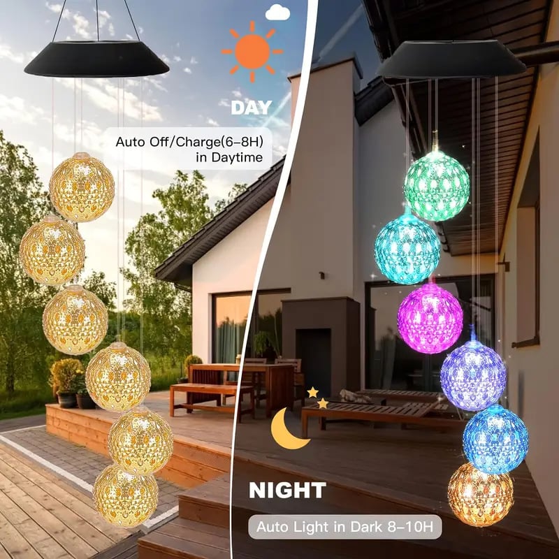 🌞Solar Metal Orb Wind Chime Mobile - Rainbow Color Changing LED Lights