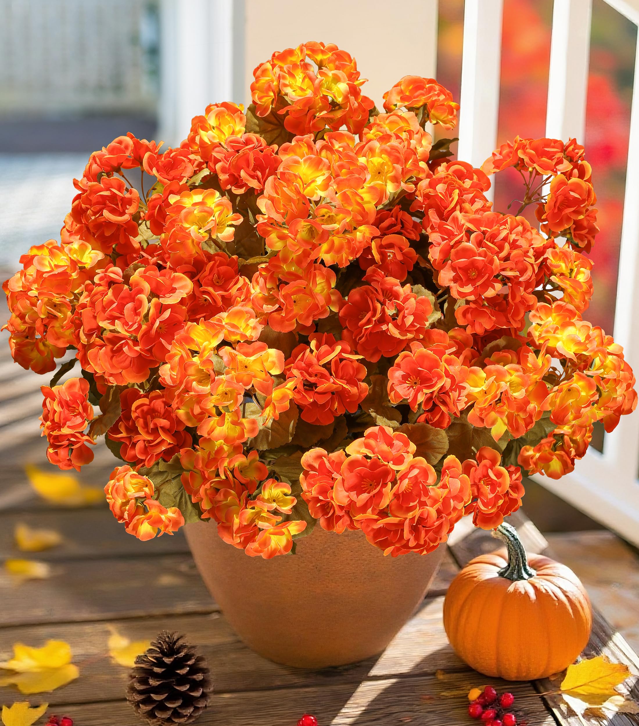 🌸 Lush, UV-Resistant Artificial Geraniums – Real Look, No Maintenance! 🌞🏡💐