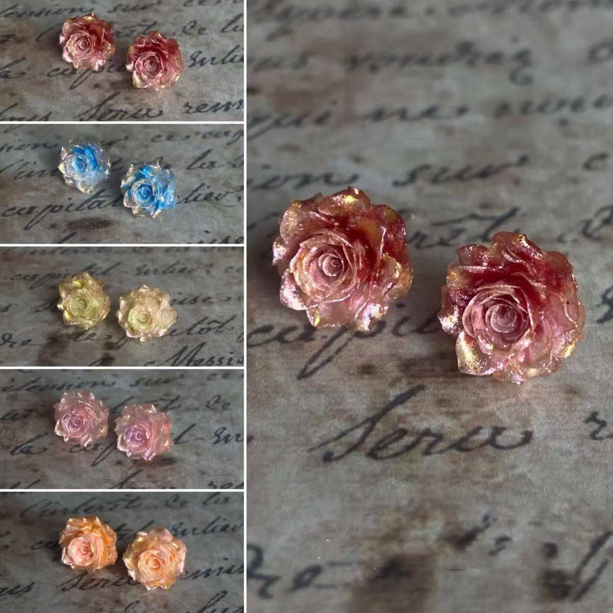 Artistic Gradient Rose Earrings — Hand-Painted Vintage Style, Romantic Dainty Earrings for Women