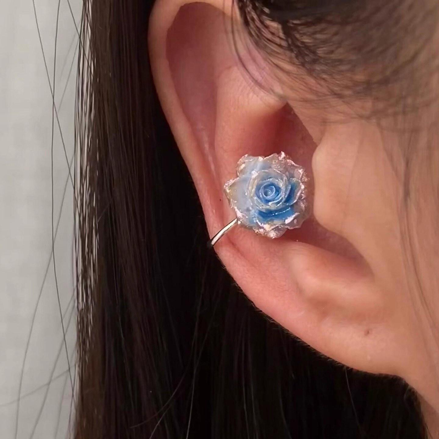 Artistic Gradient Rose Earrings — Hand-Painted Vintage Style, Romantic Dainty Earrings for Women