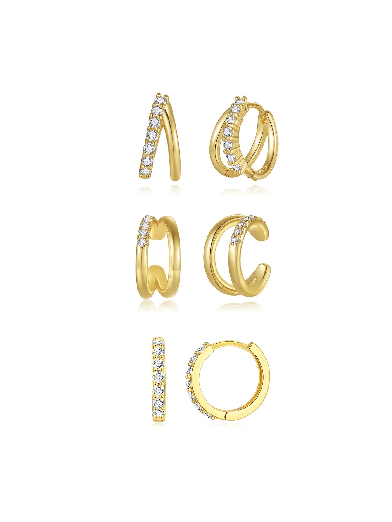Fashion Double Zircon Hoops 3 Piece Earrings