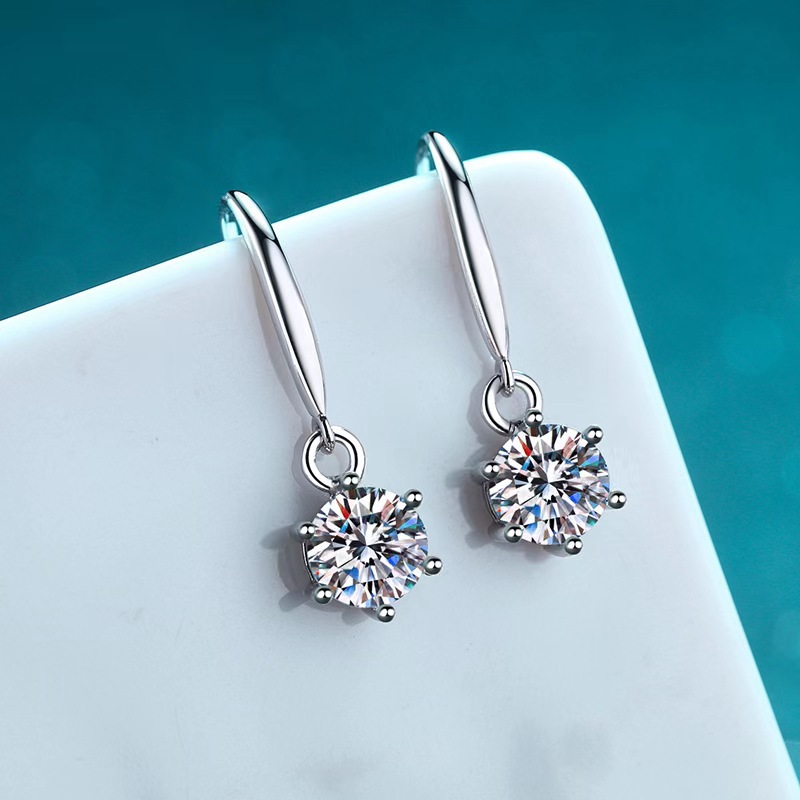 Elegant Six-Prong Moissanite Earrings with Secure Hook