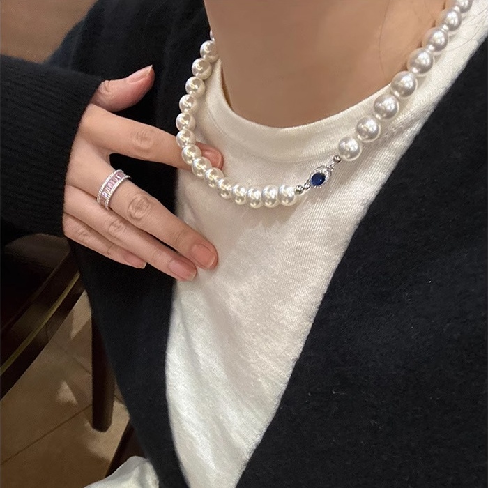 Sterling Silver Windsor Sapphire Pearl Necklace丨Japan Akoya Pearl Necklace