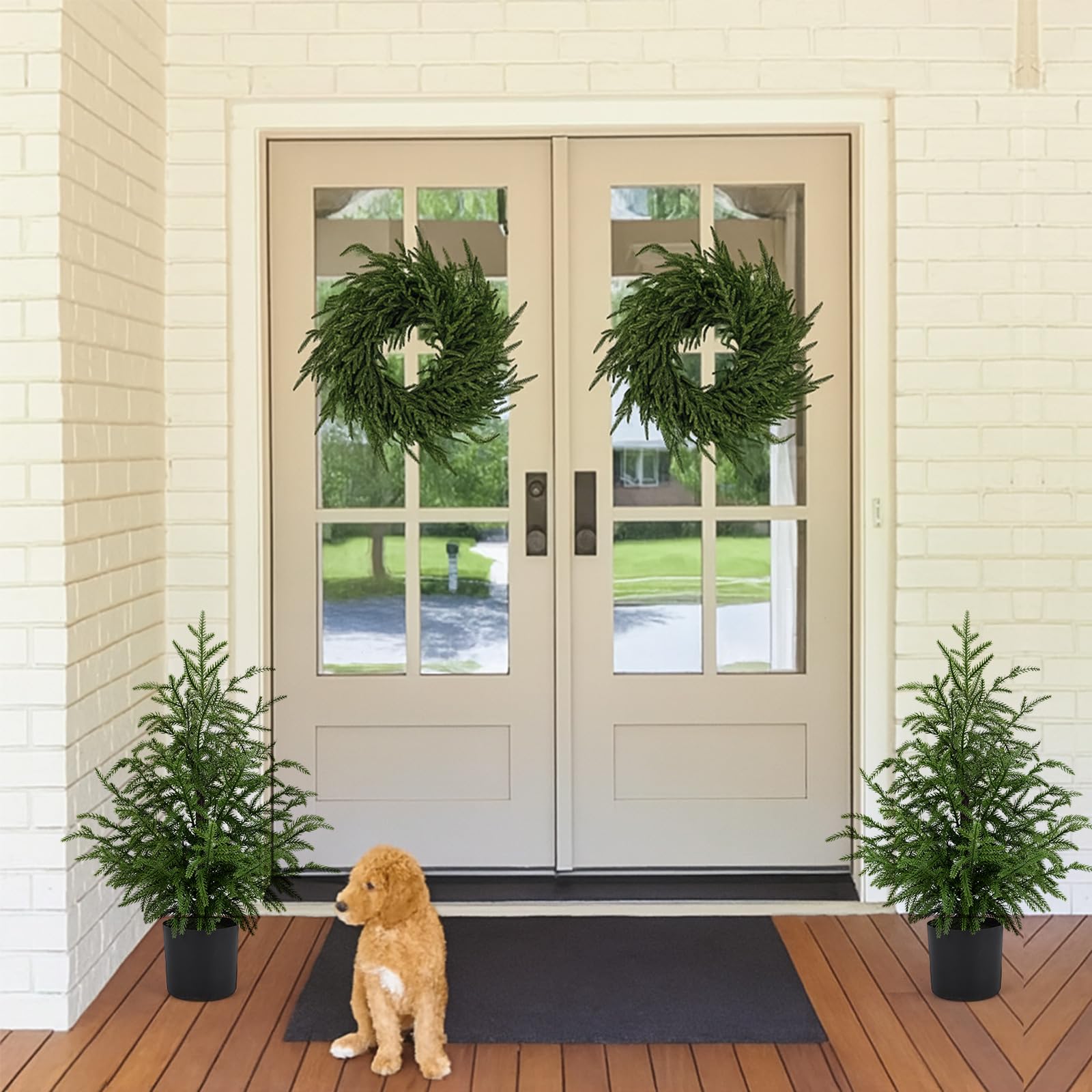 🎄Real Touch Norfolk Pine Topiary Trees for Front Porch Decor