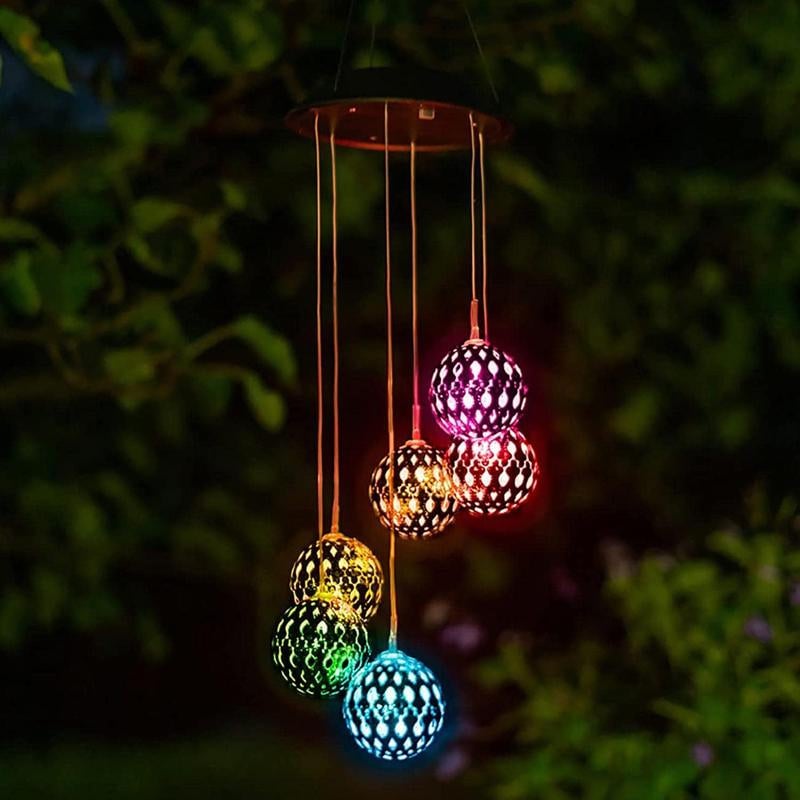 🌞Solar Metal Orb Wind Chime Mobile - Rainbow Color Changing LED Lights