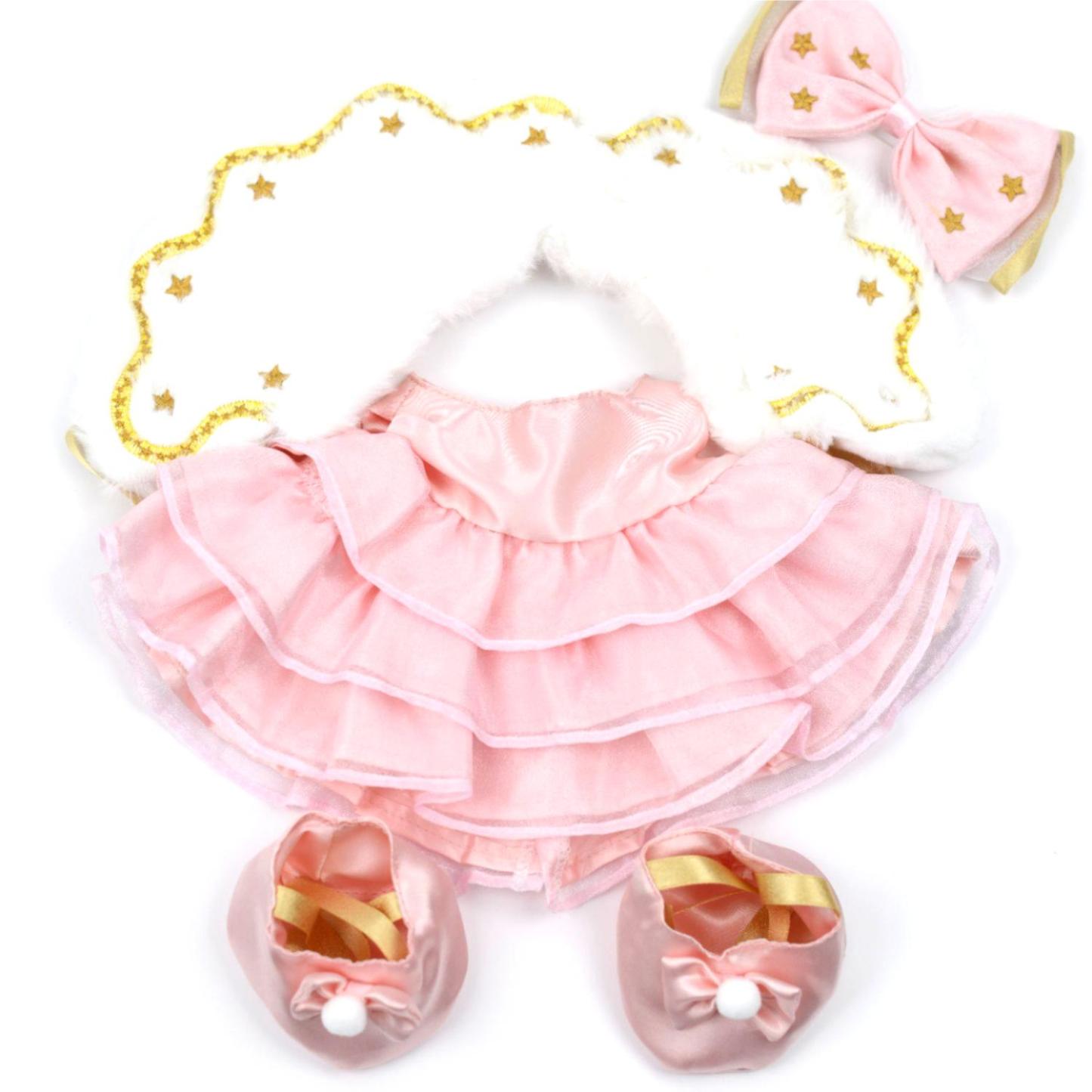 Pink Princess Dress + White Shawl Set