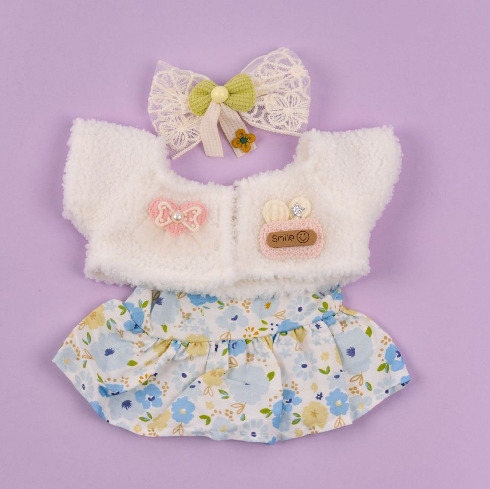Furry Jacket And Blue Floral Dress-Pink Elephant Gift Bundle