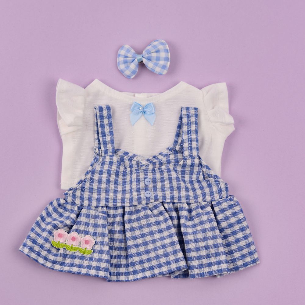 Blue Plaid V-Neck Dress Three-Piece Set-Pink Elephant Gift Bundle
