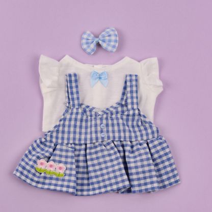 Blue Plaid V-Neck Dress Three-Piece Set-Pink Elephant Gift Bundle