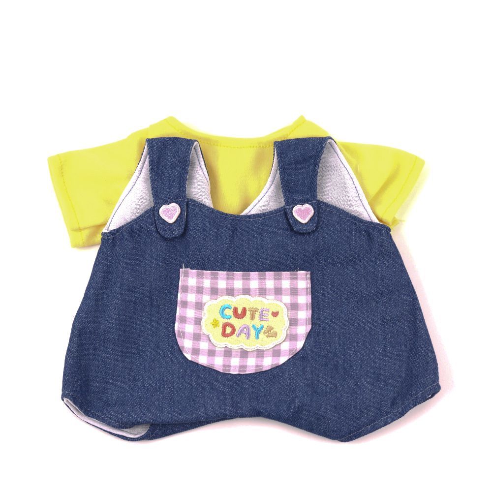 Yellow T-shirt with Denim Cotton Overalls-Pink Elephant Gift Bundle