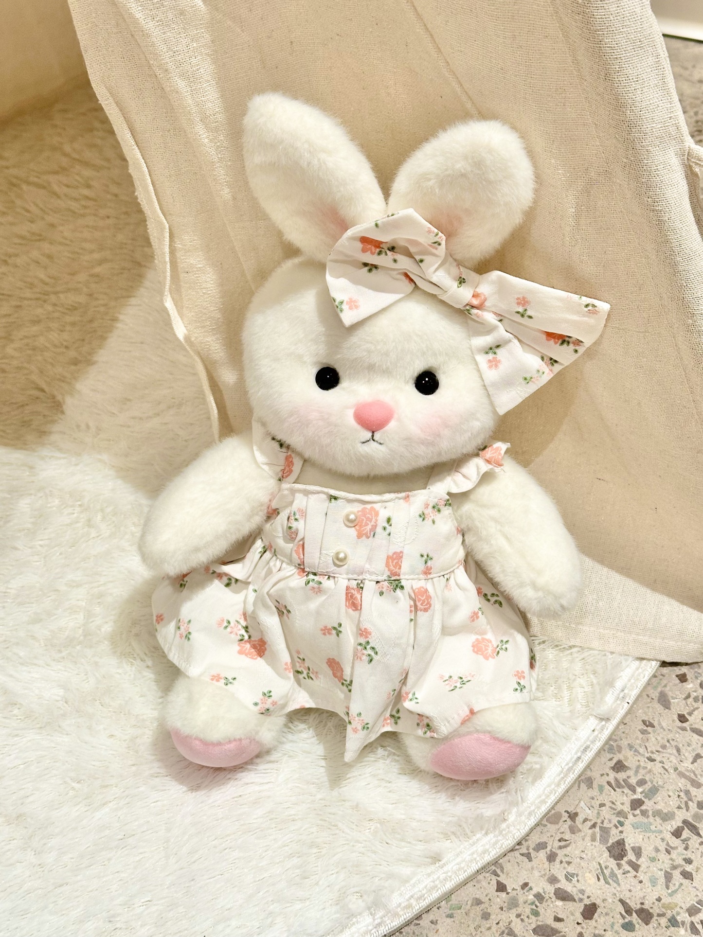 Homeyfriends Cute Jointed Bunny With Pink Floral Pearl Dress Set