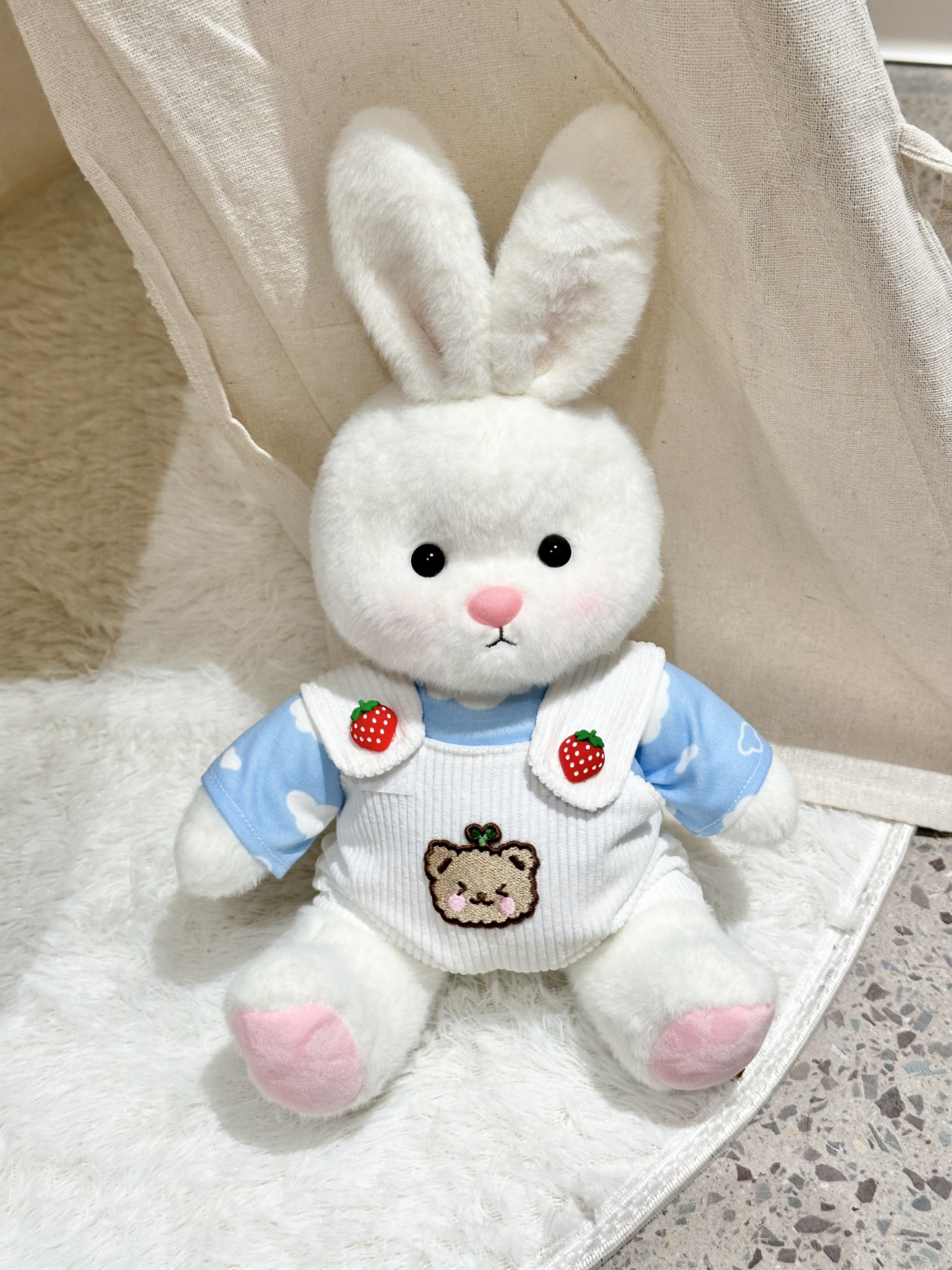 Homeyfriends Cute Jointed Bunny With Cloud T-shirt And Strawberry Button Overalls