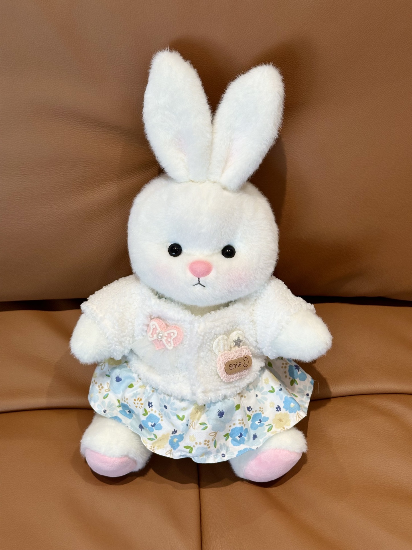 Homeyfriends Cute Jointed Bunny With Furry Jacket And Blue Floral Dress