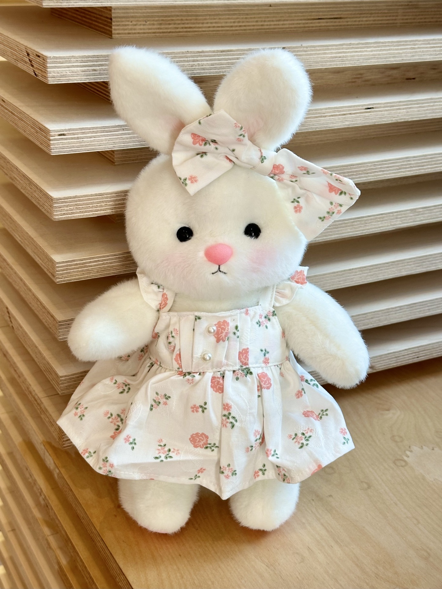 Homeyfriends Cute Jointed Bunny With Pink Floral Pearl Dress Set