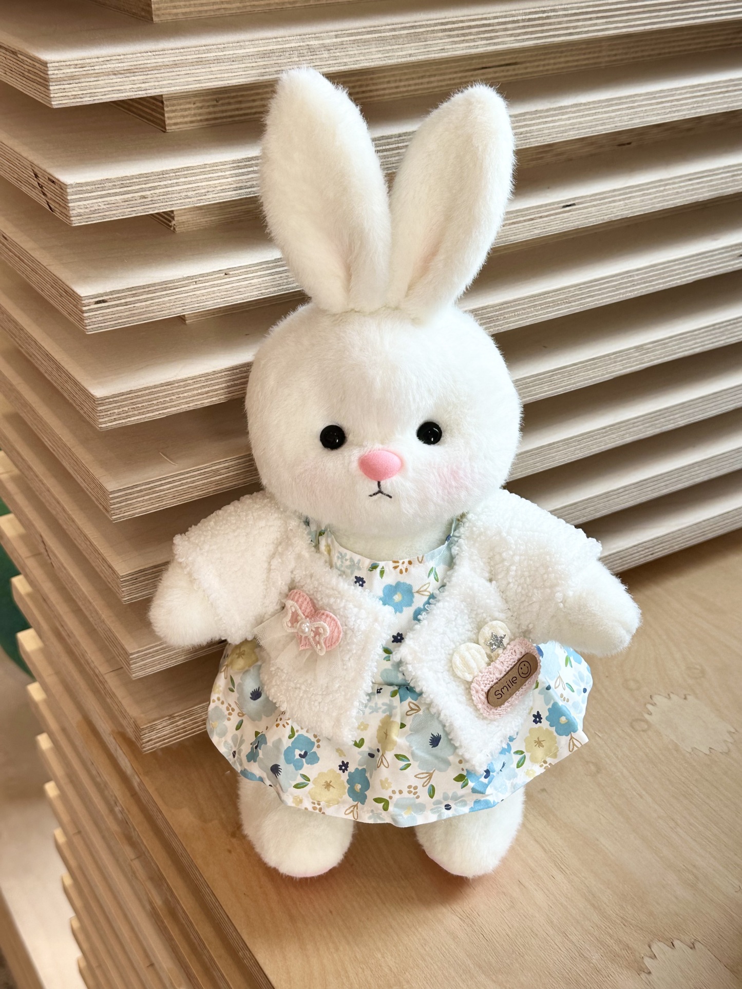 Homeyfriends Cute Jointed Bunny With Furry Jacket And Blue Floral Dress