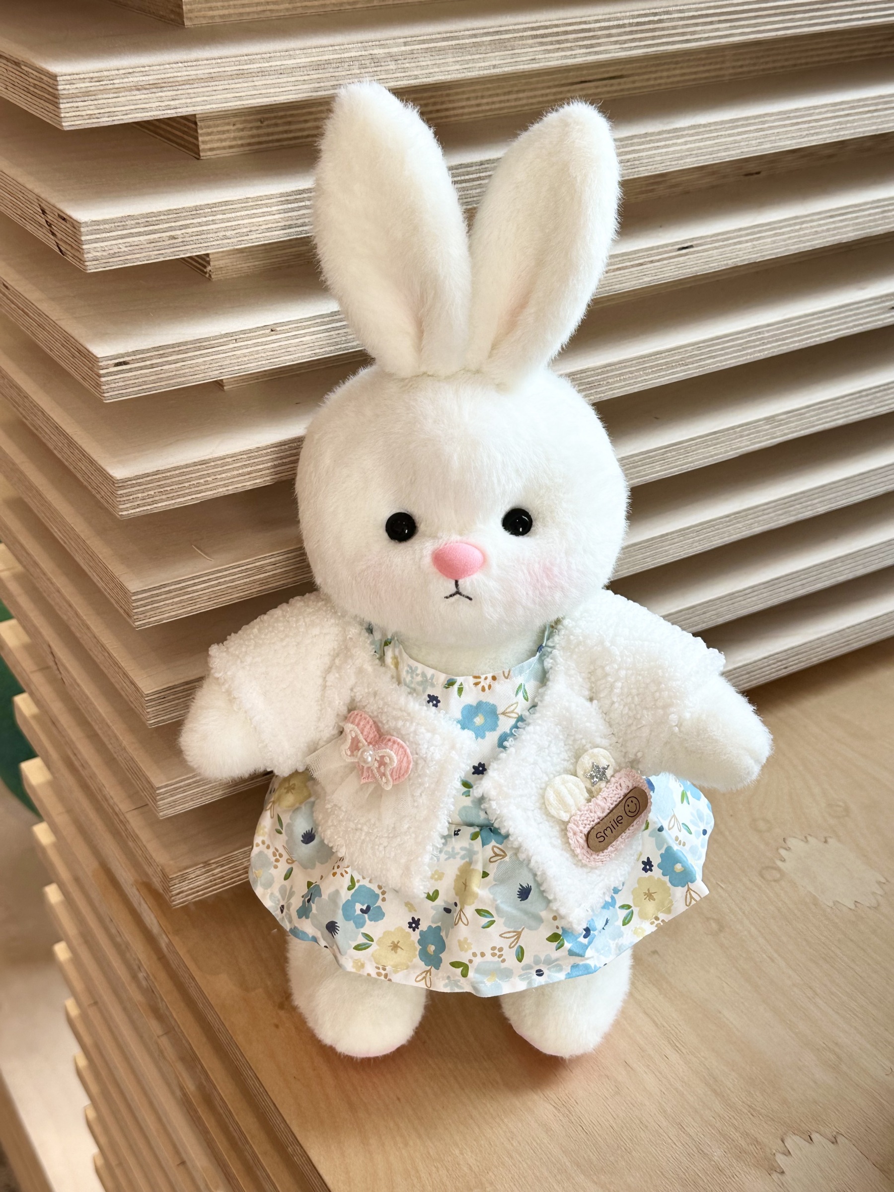 Homeyfriends Cute Jointed Bunny With Furry Jacket And Blue Floral Dress
