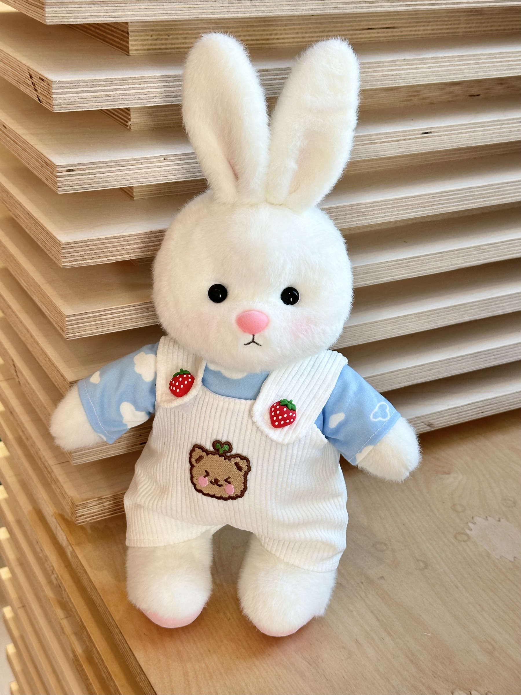 Homeyfriends Cute Jointed Bunny With Cloud T-shirt And Strawberry Button Overalls