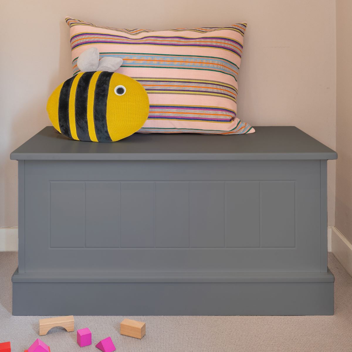 Gray wooden toy box discount