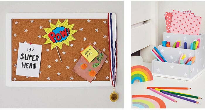 Star notice board and grey stardust desk tidy