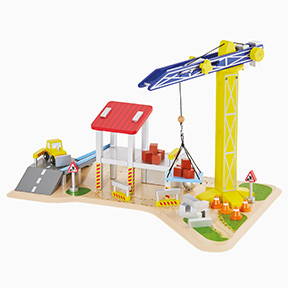 Wooden toy construction site set