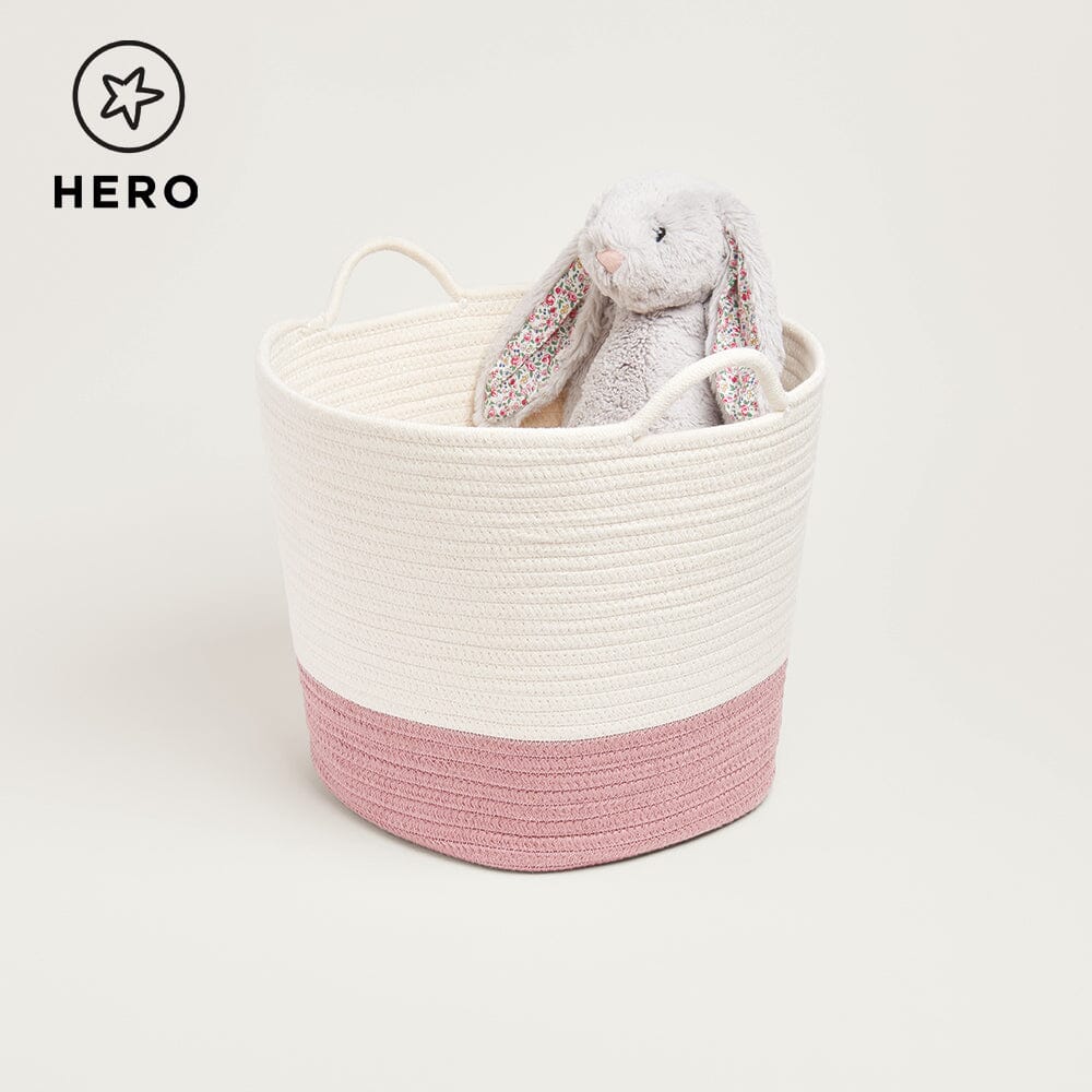 Rope Storage Basket, Ivory & Rose Pink