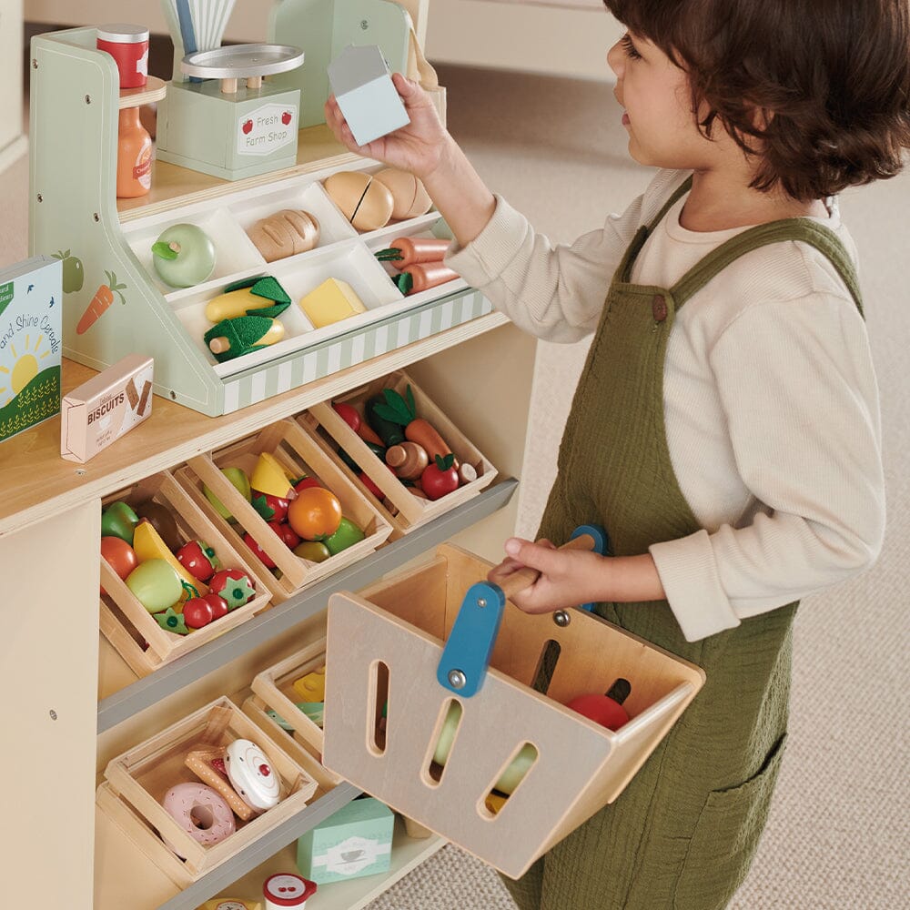 Wooden Grocery Set Shopping Basket