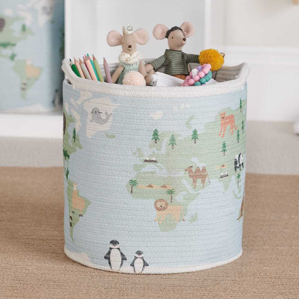 Woven Storage Basket, World Map