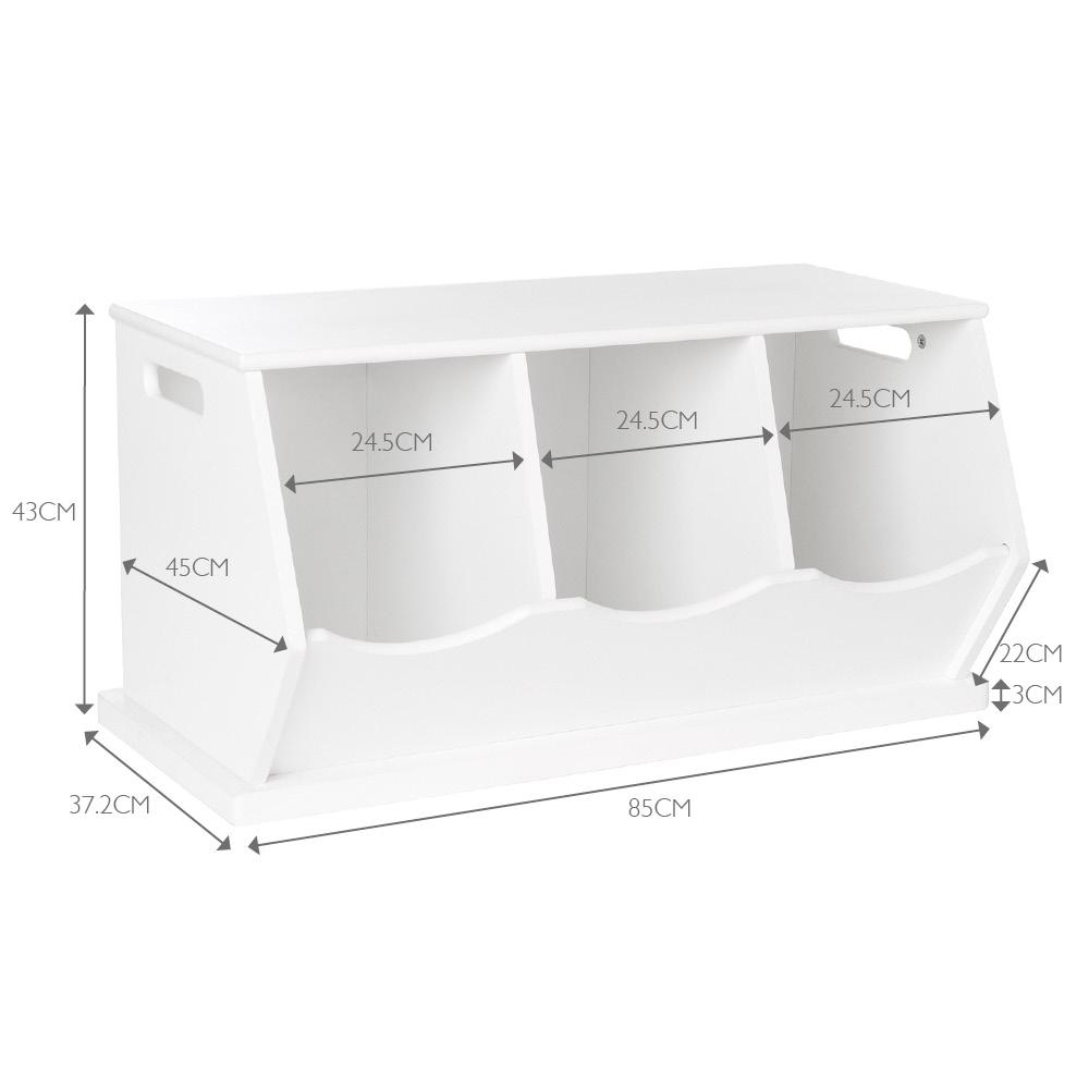 Triple Stacking Wooden Toy Storage Trunk Bright White