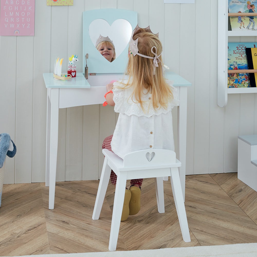 Sweetheart Dressing Table Stool Aqua Polka Dot