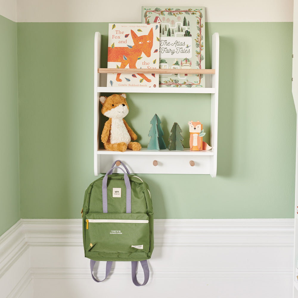 Book shelf with coat hooks